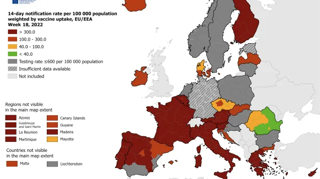 14-day notification rate weighted by vaccine uptake, updated 12 May 2022