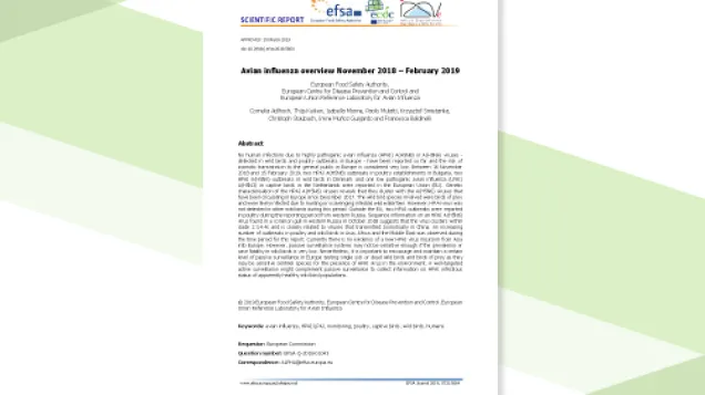 Cover of the avian influenza overview, Nov 2018-Feb 2019