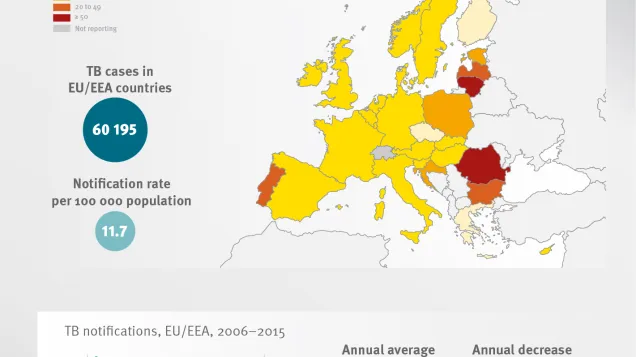Infographic showing tuberculosis surveillance data from 2015