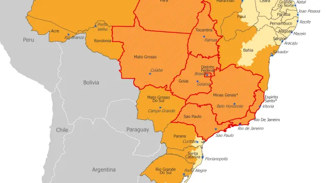 Yellow fever cases in Brazil, 16 January 2018