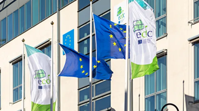 ECDC premises with ECDC and EU flags