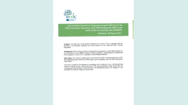 Cover for Administrative decision on Rules governing the MS-track of the ECDC Fellowship Programme, field epidemiology path (EPIET) and public health microbiology path (EUPHEM)