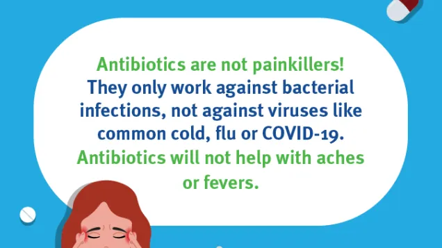 Social media card: antibiotics are not painkillers!