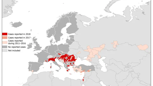 West Nile fever in Europe in 2018 - human cases compared to the previous season; updated 21 September