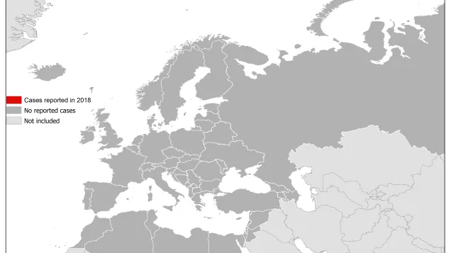Map: West Nile fever in Europe in 2018 - human cases; updated 14 June