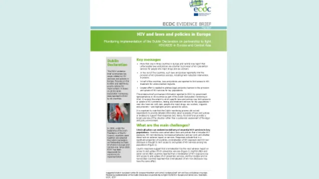 Cover of the evidence brief: HIV and laws and policies in Europe