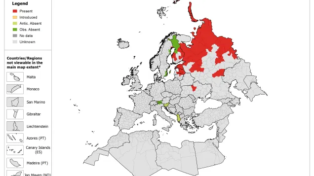 Ixodes persulcatus - current known distribution, January 2018
