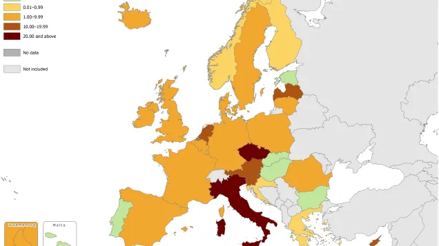 Measles notification rate, December 2013 to November 2014
