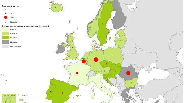 Measles vaccination coverage (second dose, 2014-2016), March 2017