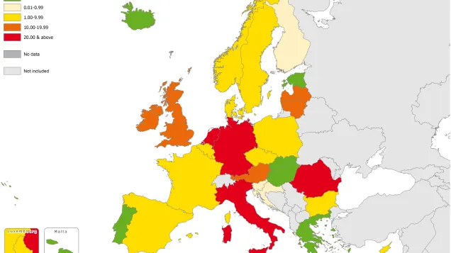 Measles notification rate, May 2013 to April 2014