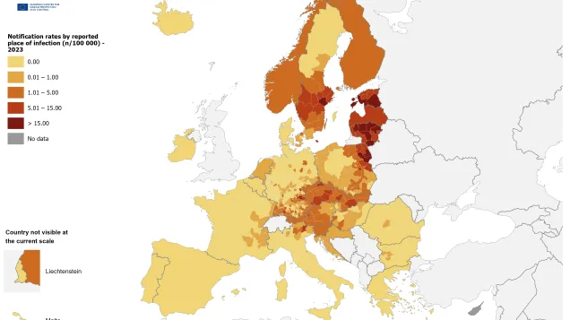 Notification rates of locally-acquired cases reported for 2023