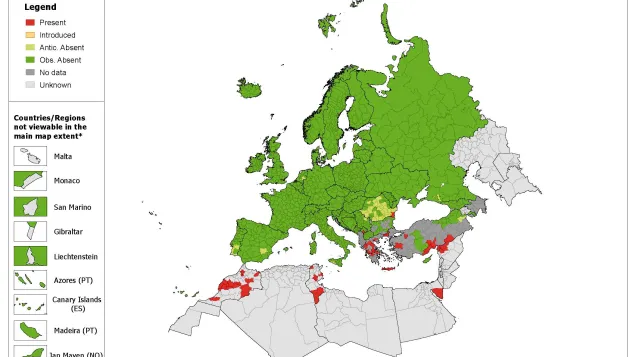 Phlebotomus alexandri - current known distribution in Europe, January 2018