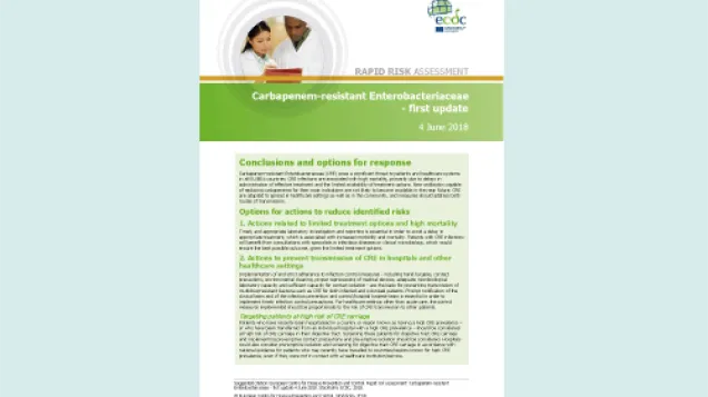 Cover of the RRA: Carbapenem-resistant Enterobacteriaceae  - first update 