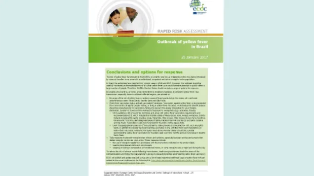 Cover of the RRA on yellow fever in Brazil, Jan 2017