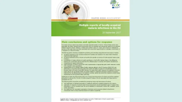 Cover of the RRA on malaria in the EU, 2017