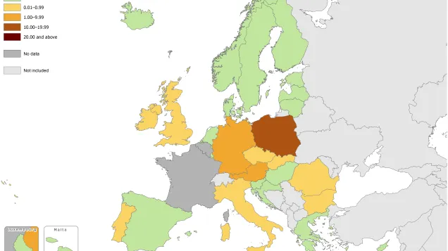 Rubella notification rate, June 2016 - May 2017