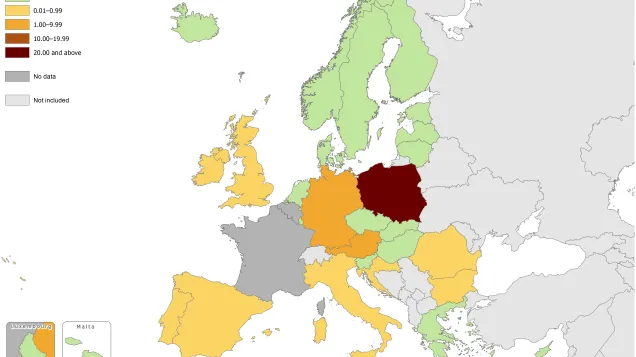 Rubella notification rate, April 2016 to March 2017