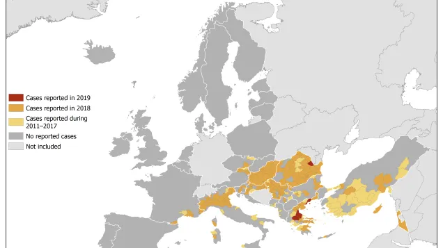 West Nile virus in Europe in 2019 - human cases compared to previous seasons, updated 18 July