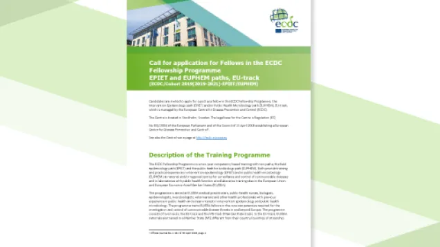 Cover for Call for application for Fellows in the ECDC Fellowship Programme  EPIET and EUPHEM paths, EU-track (ECDC/Cohort 2019(2019-2021)-EPIET/EUPHEM) 