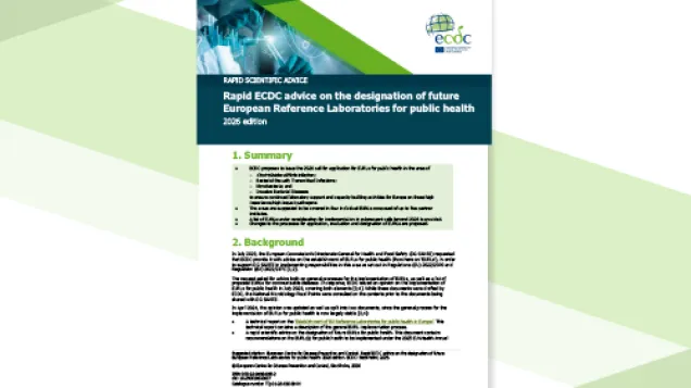 Cover of the report: "Rapid ECDC advice on the designation of future European Reference Laboratories for public health"