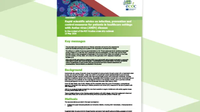 Cover of the report: "Rapid scientific advice on infection, prevention and control measures for patients in healthcare settings with Andes virus (ANDV) disease"