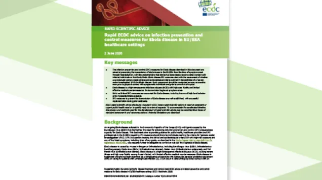 Cover of the report: "Rapid ECDC advice on infection prevention and control measures for Ebola disease in EU/EEA healthcare settings"
