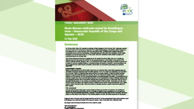 Cover of the report: Ebola disease outbreak caused by Bundibugyo virus – Democratic Republic of the Congo and Uganda – 2026"