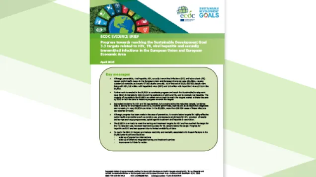 Cover of the report: "Evidence brief: Progress towards reaching the Sustainable Development Goal 3.3 targets related to HIV, TB, viral hepatitis and sexually transmitted infections in the European Union and European Economic Area"