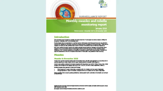 Cover of the Monthly measles and rubella monitoring report, January 2019