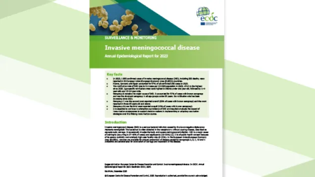 Cover of the report: "Invasive meningococcal disease - Annual Epidemiological Report for 2023"