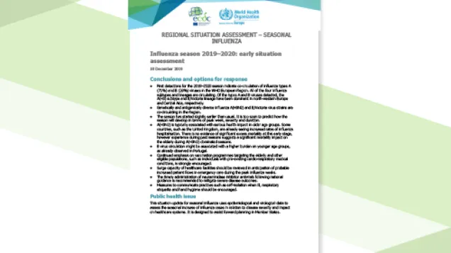 Cover for Regional situation assessment - Seasonal influenza, 2019–2020