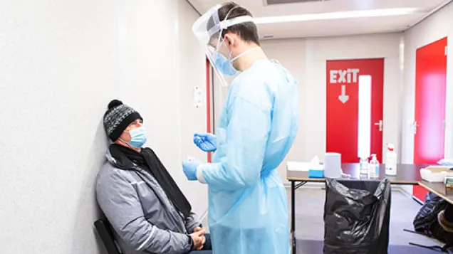 Patient getting tested for COVID-19.