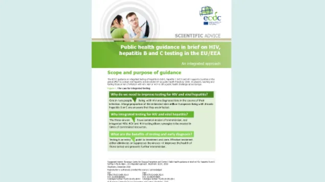 Cover of the Public health guidance in brief on HIV, hepatitis B and C testing in the EU/EEA