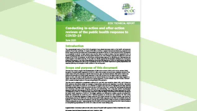 Cover of the technical report: Conducting in-action and after-action reviews of the public health response to COVID-19