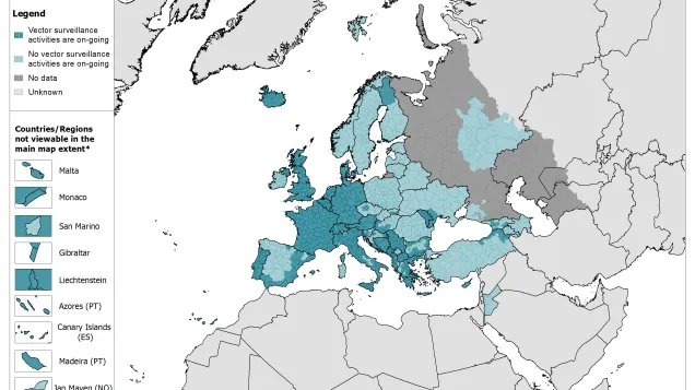 Map, Invasive mosquito spp. - current known surveillance: July 2019