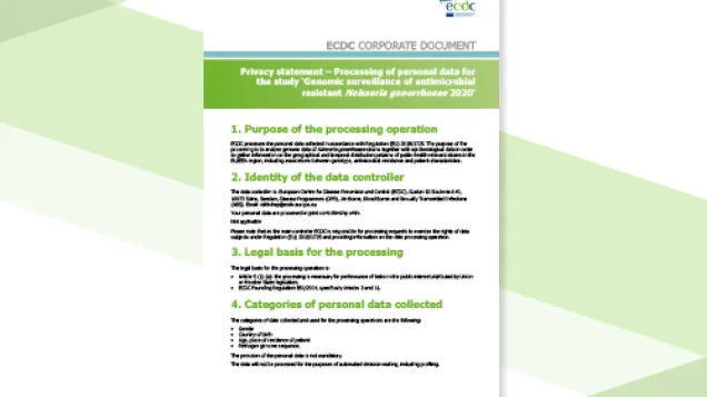 Privacy statement for study on antimicrobial resistant Neisseria gonorrhoeae