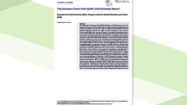 The European Union One Health 2024 Zoonoses report cover
