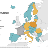 Notification rate of rubella per million population by country, November 2022 - October 2023