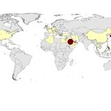 Geographical distribution of confirmed MERS-CoV cases, by reporting country, April 2012 – July 2023