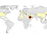 Geographical distribution of confirmed cases of MERS-CoV, by reporting country, April 2012 – May 2023