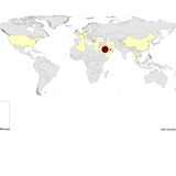 Geographical distribution of confirmed MERS-CoV cases by reporting country from April 2012 to 5 July 2022