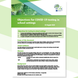 Cover of the report: Objectives for COVID-19 testing in school settings