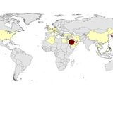 Geographical distribution of confirmed cases of MERS-CoV, by reporting country, April 2012 – April 2023
