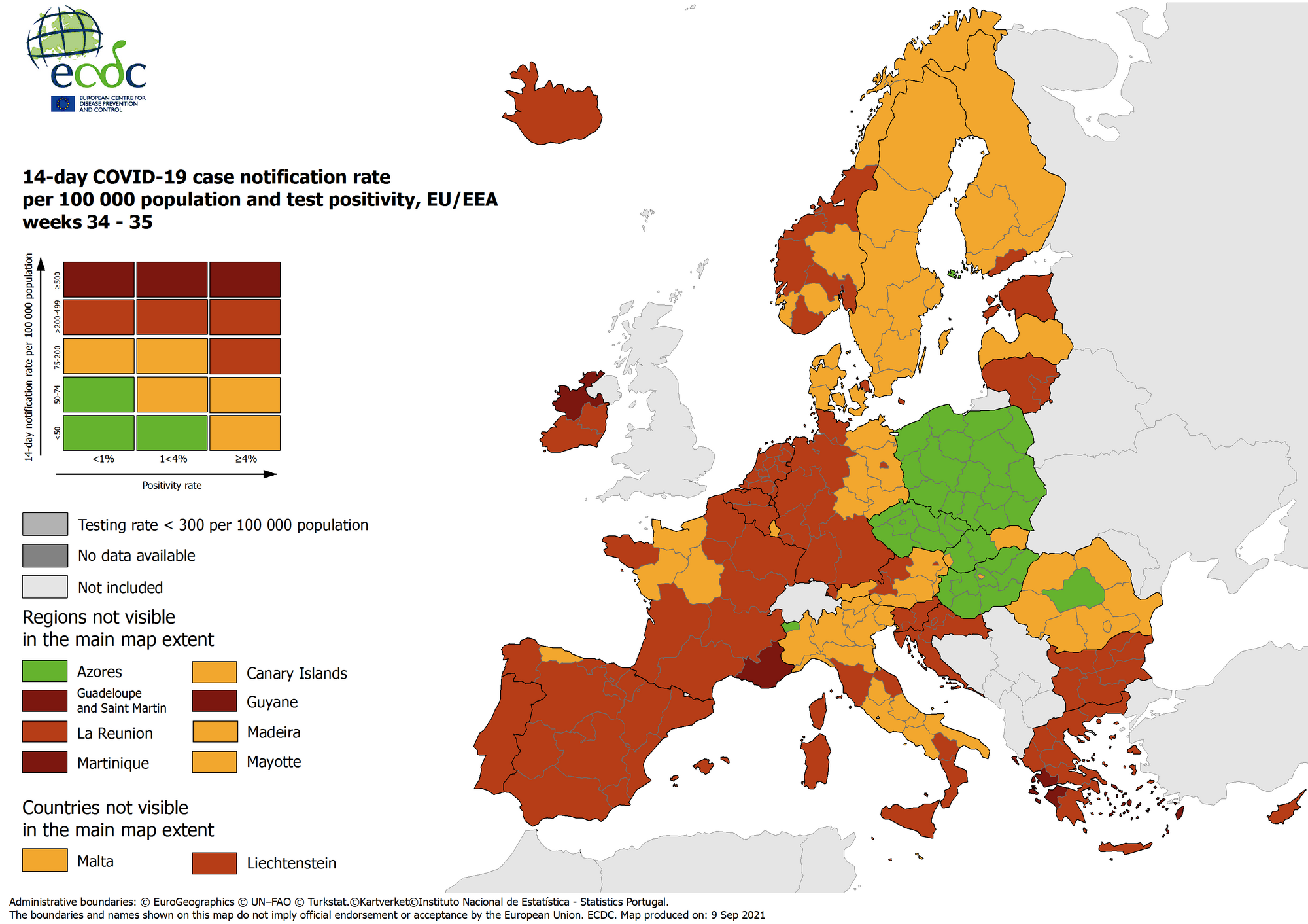 Combined indicator: 14-day notification rate, testing rate and test positivity, updated 9 September 2021