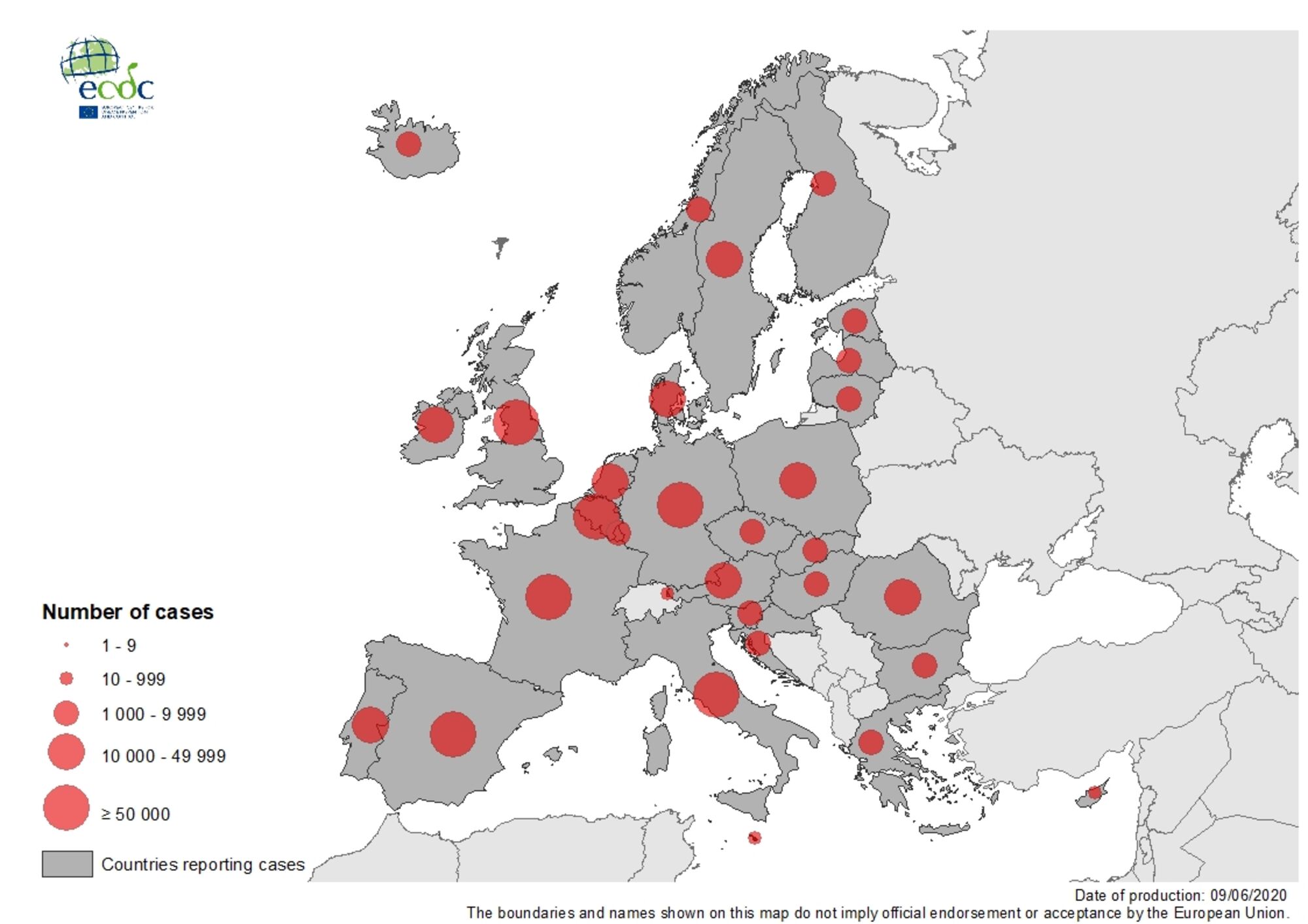 COVID-19 Cases in the EU/EEA and the UK, as of 9 June 2020