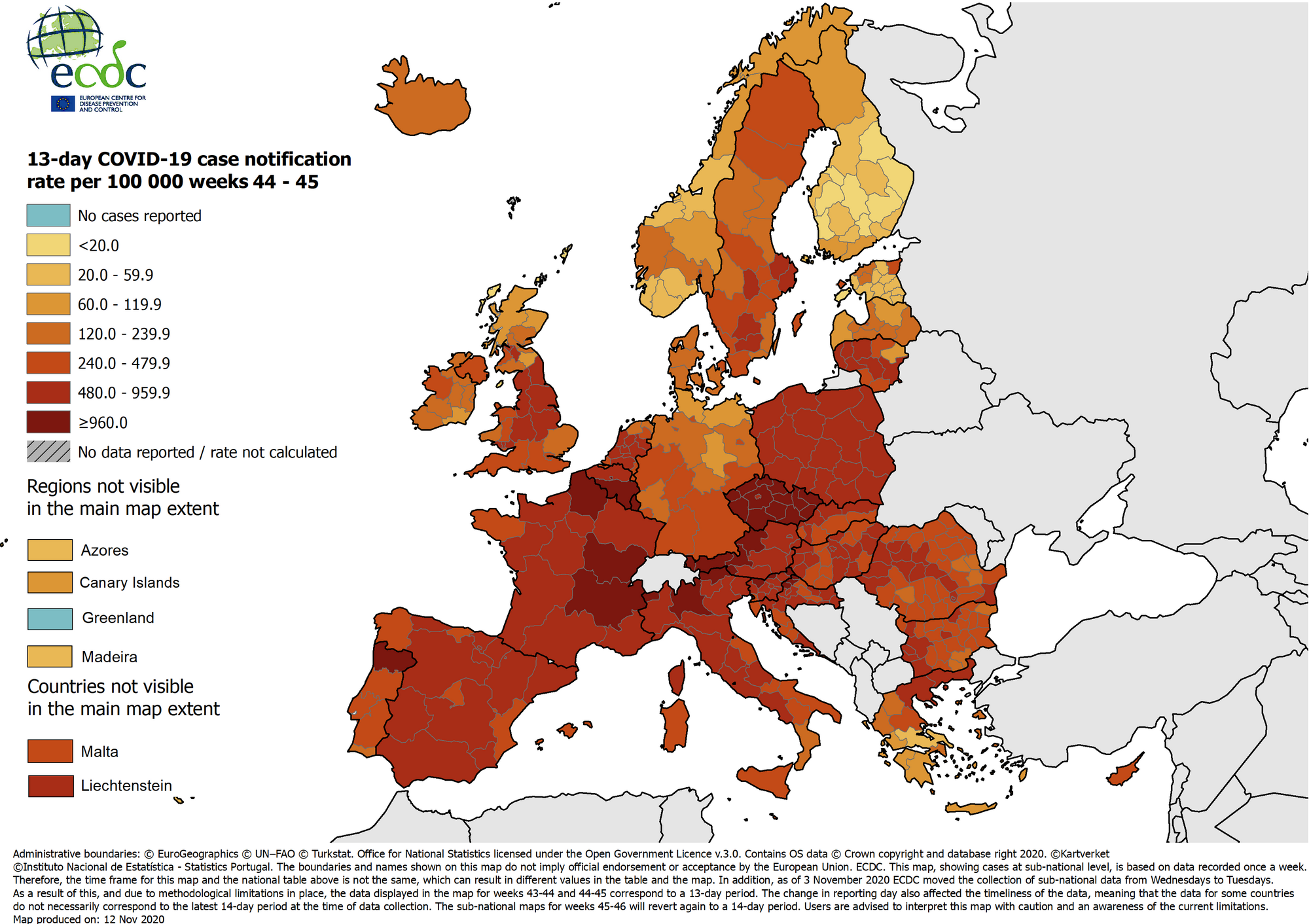 COVID-19 situation update for the EU/EEA and the UK, as of 13 November 2020