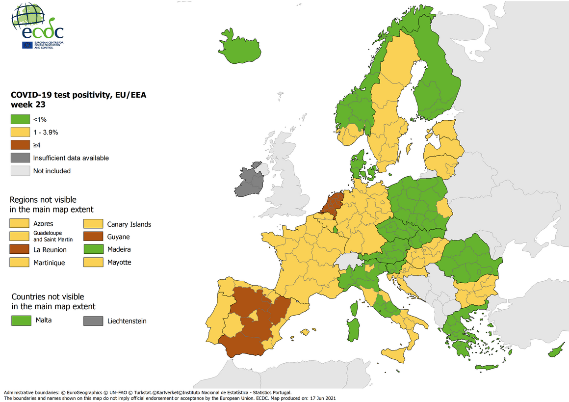 Positivity rates, updated 17 June 2021