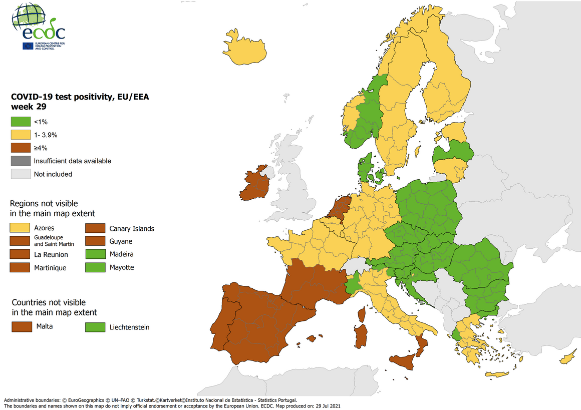 Positivity rates, updated 29 July 2021