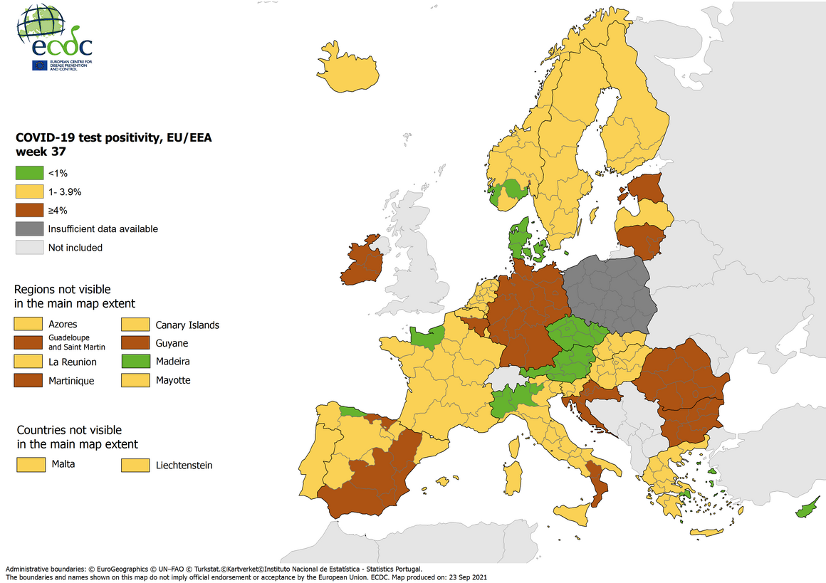 Positivity rates, updated 23 September 2021