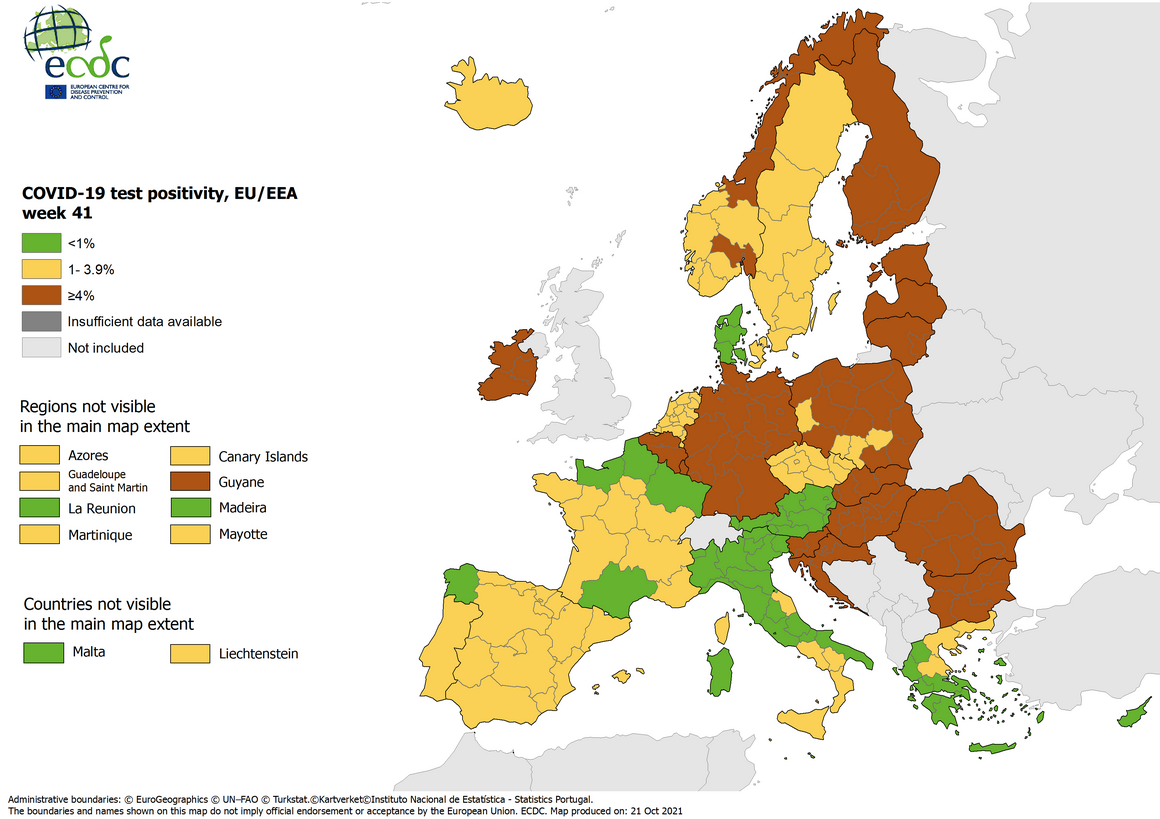 Positivity rates, updated 21 October 2021